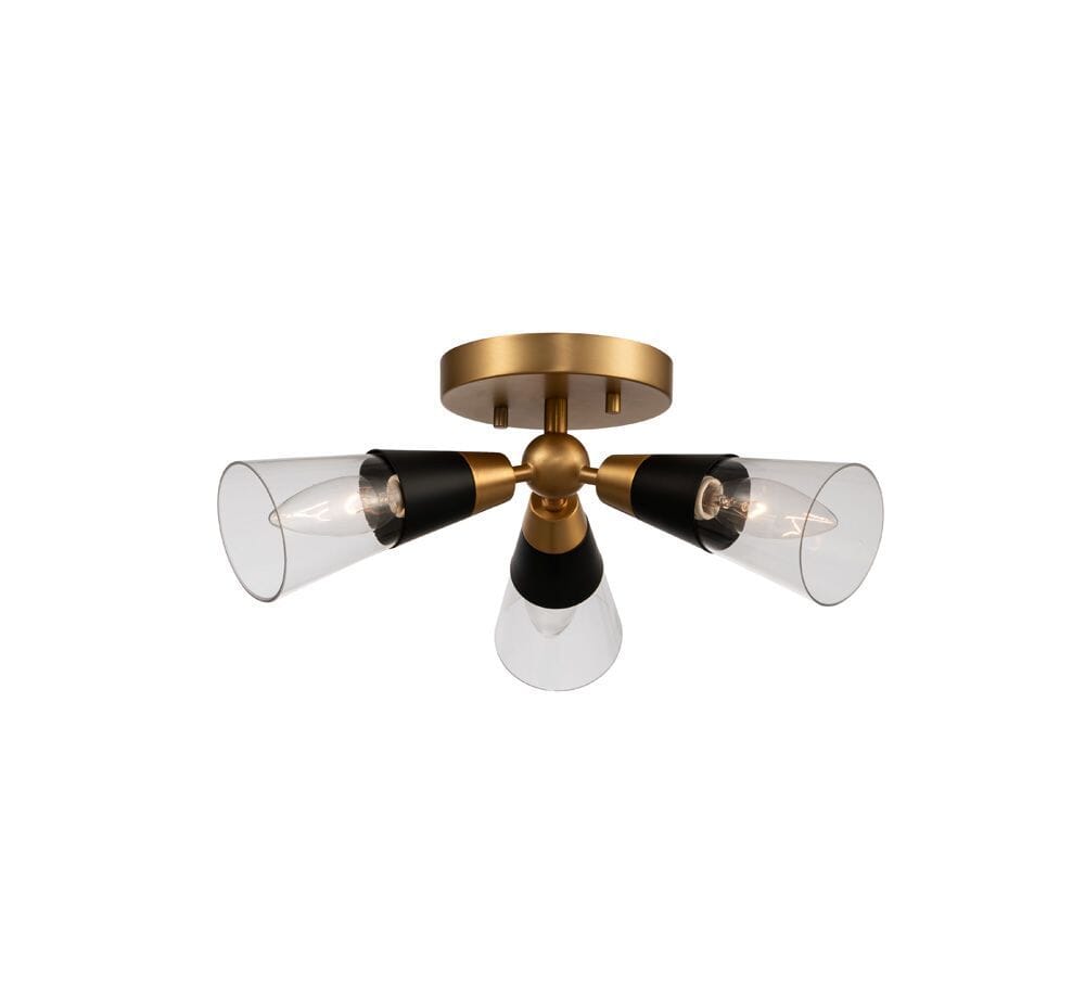 Kalco Ponti 3-Light Ceiling Light in Matte Black with New Brass