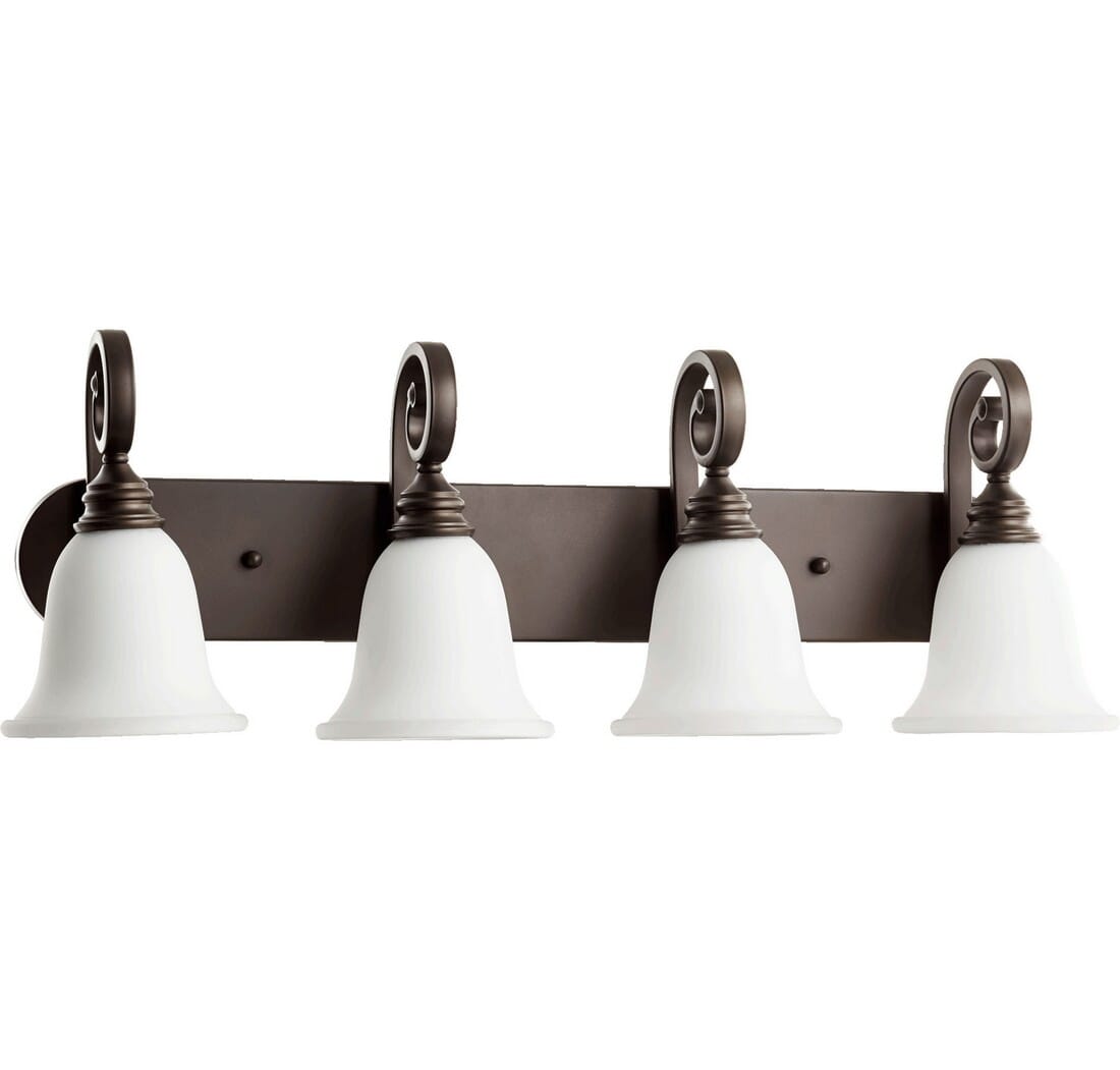 Quorum Bryant 4-Light 11" Bathroom Vanity Light in Oiled Bronze with Satin Opal