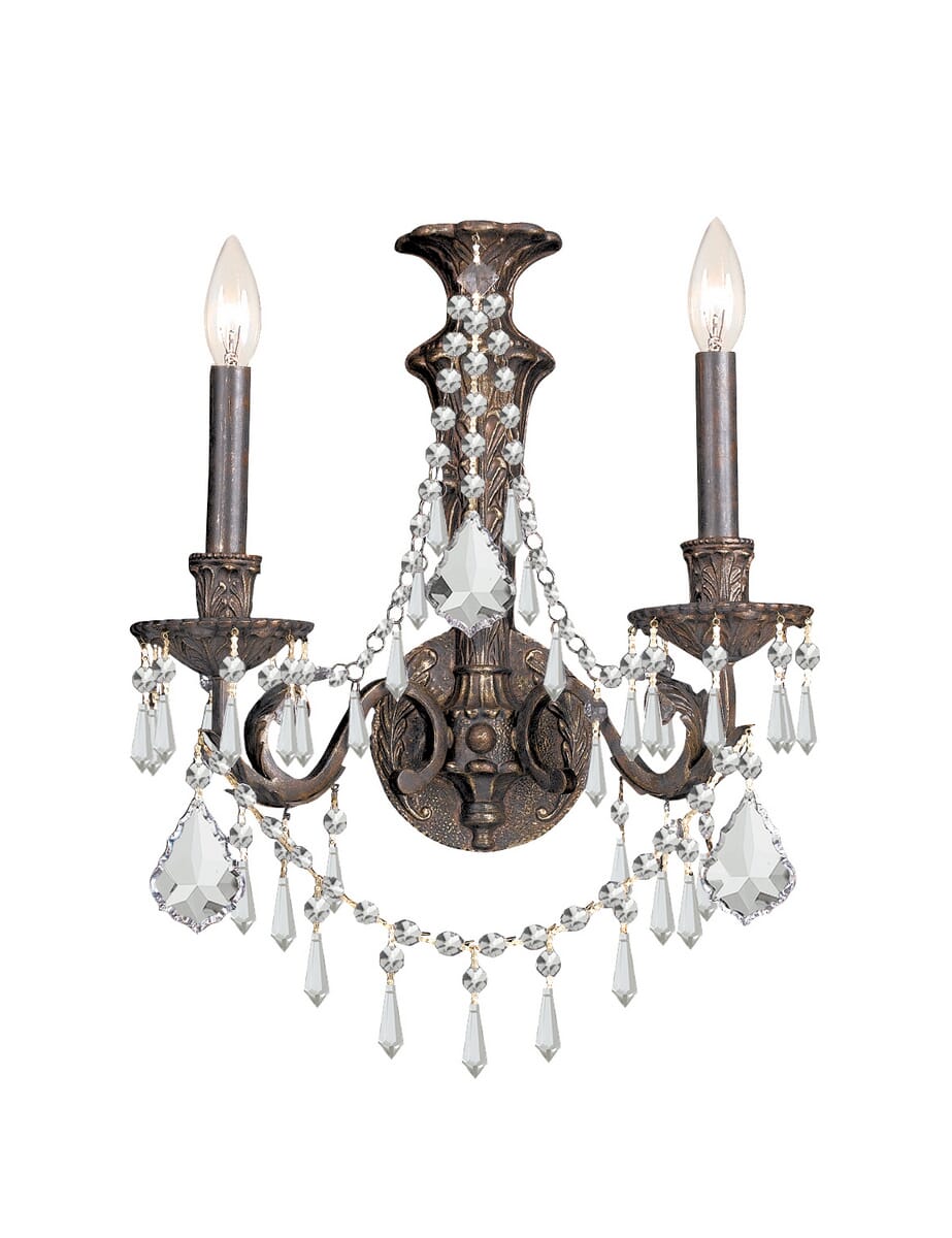 Crystorama Vanderbilt 2-Light 19" Wall Sconce in English Bronze with Clear Hand Cut Crystals