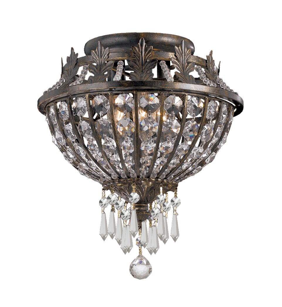 Crystorama Vanderbilt 3-Light 11" Ceiling Light in English Bronze with Clear Hand Cut Crystals