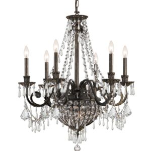 Crystorama Vanderbilt 6-Light 31" Traditional Chandelier in English Bronze with Clear Hand Cut Crystals