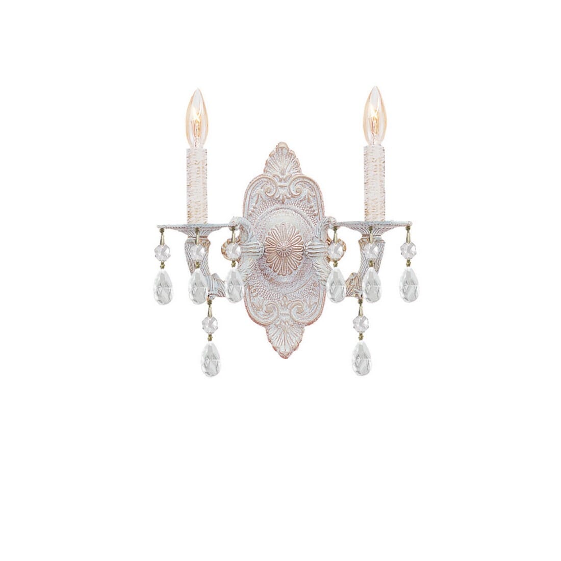 Crystorama Paris Market 2-Light 12" Wall Sconce in Antique White with Murano Crystals