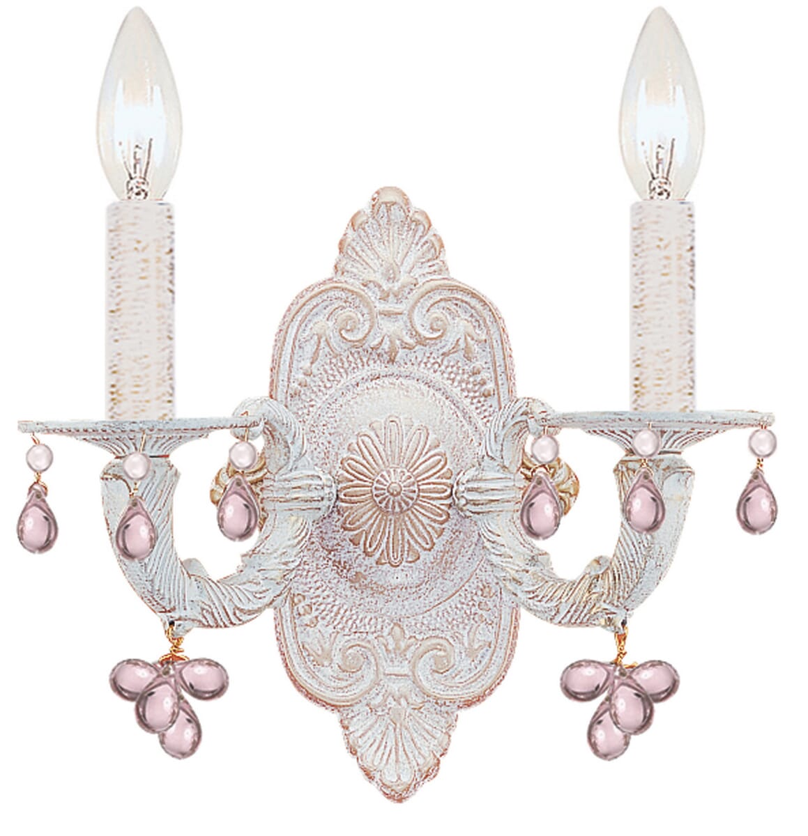 Crystorama Paris Market 2-Light 12" Wall Sconce in Antique White with Murano Crystals