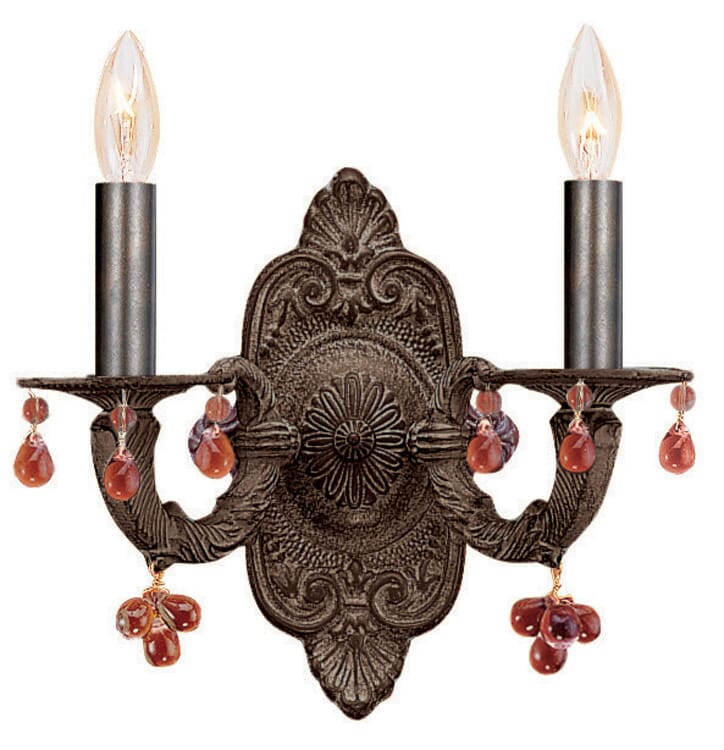 Crystorama Paris Market 2-Light 10" Wall Sconce in Venetian Bronze with Murano Crystals