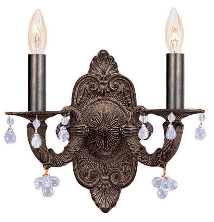 Crystorama Paris Market 2-Light 10" Wall Sconce in Venetian Bronze with Murano Crystals