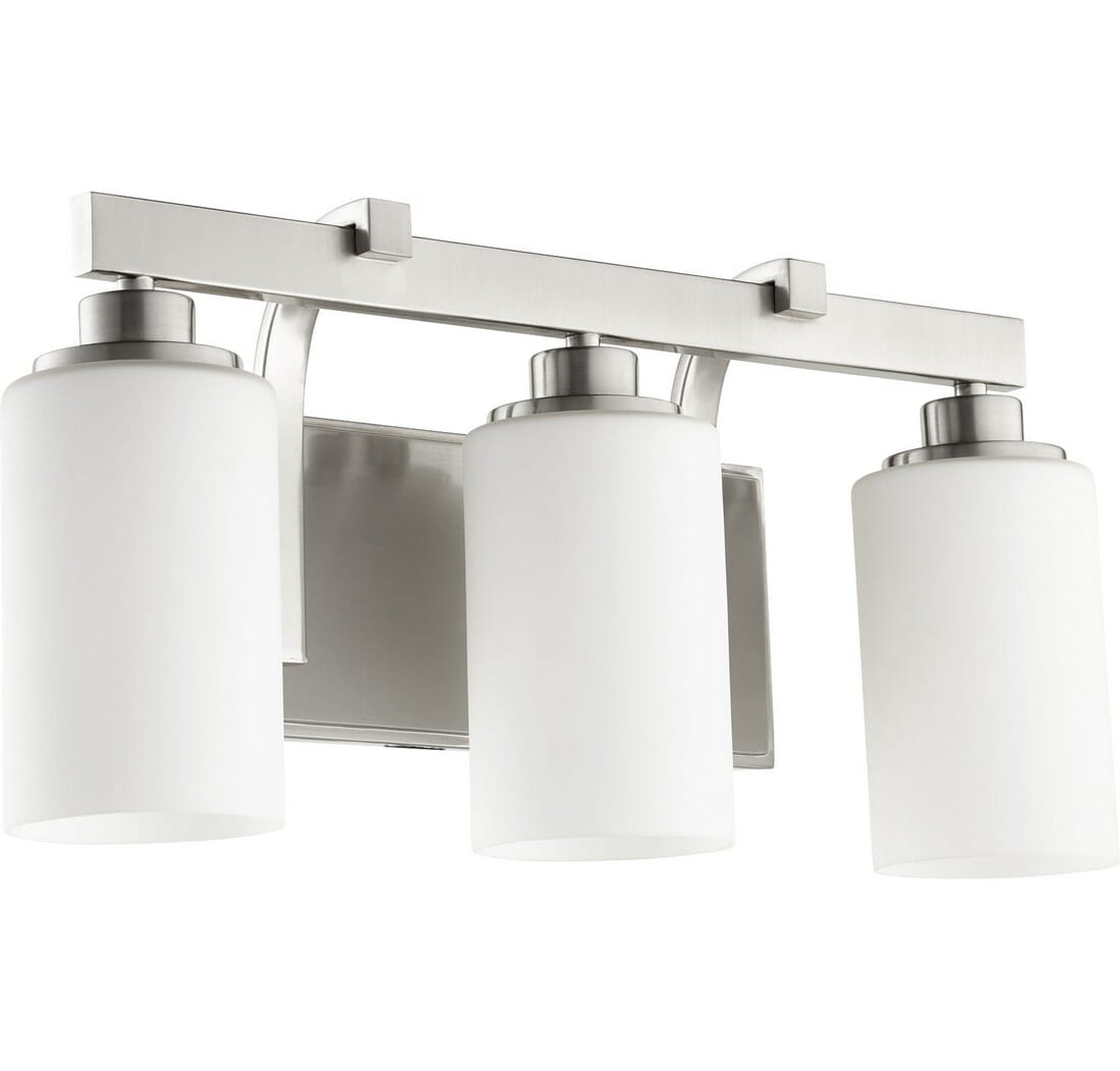 Quorum Lancaster 3-Light 10" Bathroom Vanity Light in Satin Nickel