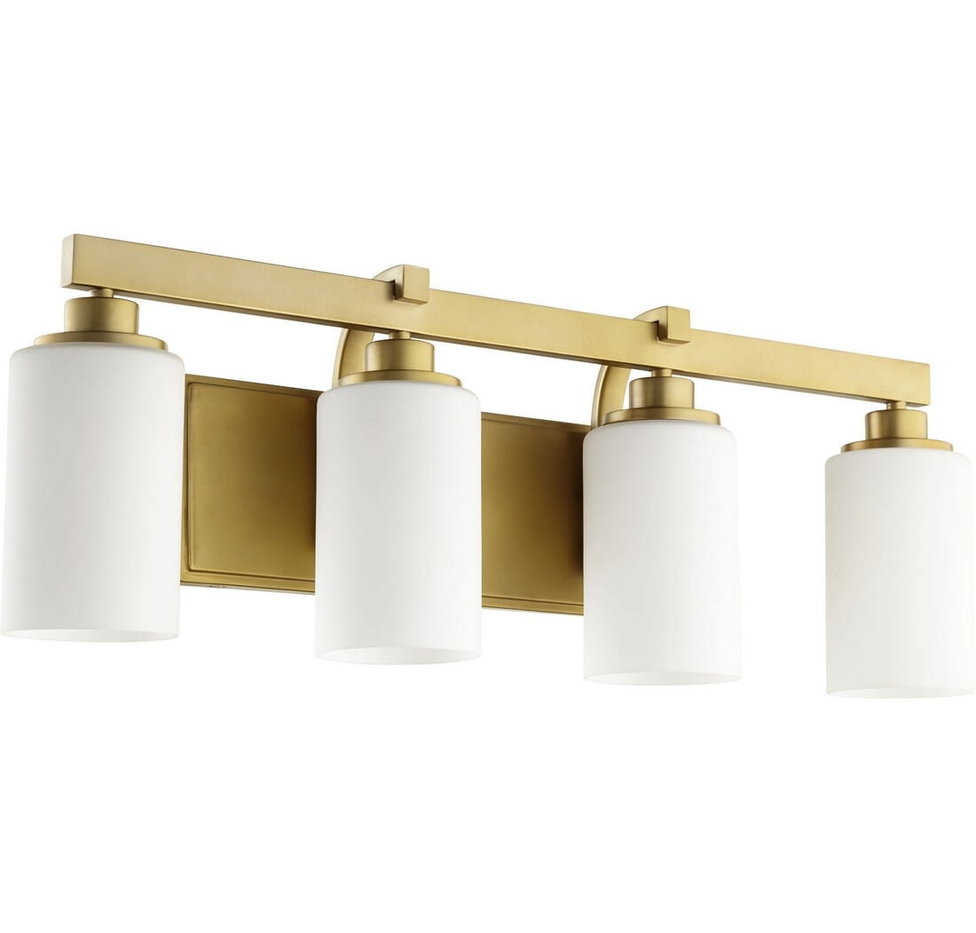 Quorum Lancaster 4-Light 10" Bathroom Vanity Light in Aged Brass