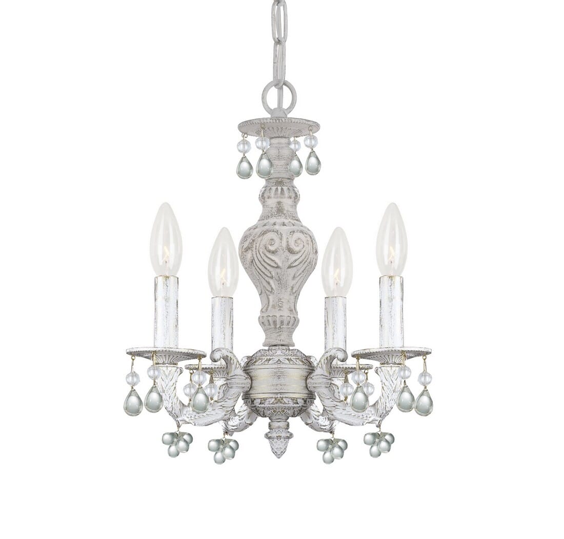 Crystorama Paris Market 4-Light 15" Mini Chandelier in Antique White with Murano Crystals