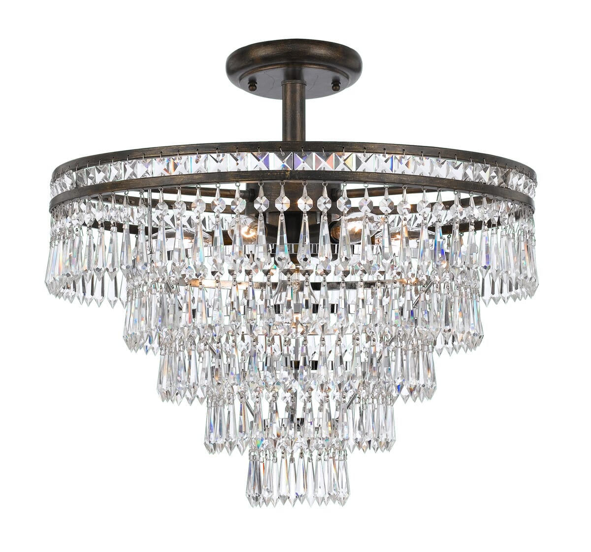 Crystorama Mercer 6-Light 20" Ceiling Light in English Bronze with Hand Cut Crystal Crystals