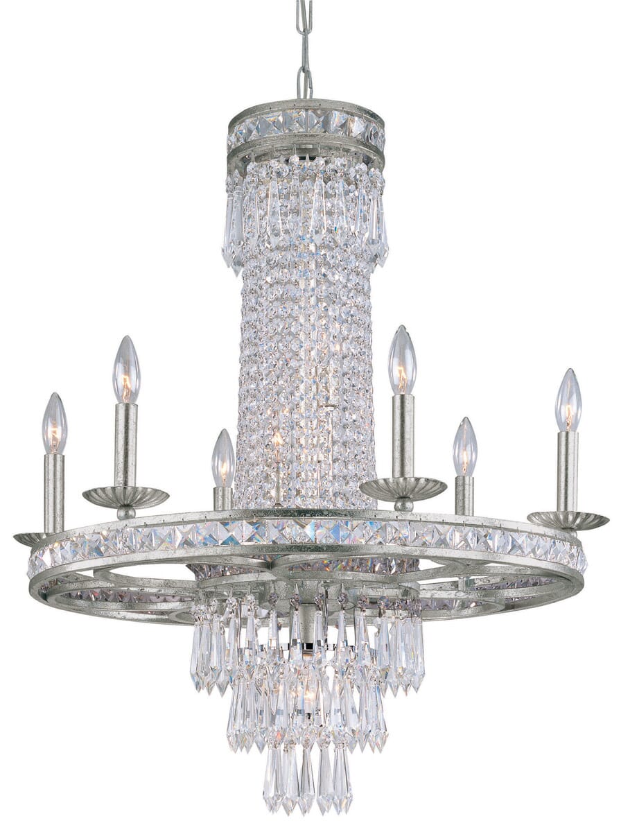 Crystorama Mercer 10-Light 33" Traditional Chandelier in Olde Silver with Clear Hand Cut Crystals