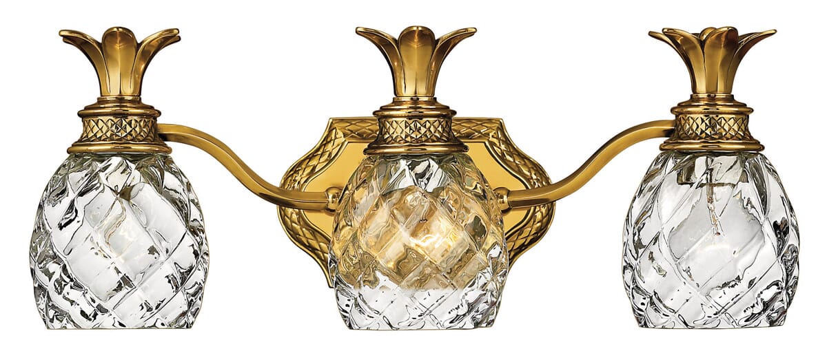 Hinkley Plantation 3-Light Pineapple Bathroom Vanity Light in Burnished Brass