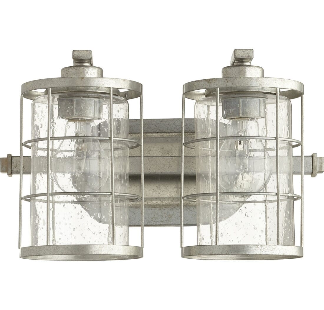 Quorum Ellis 2-Light Bathroom Vanity Light in Tumbled Steel