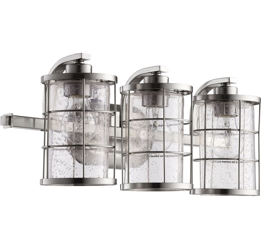 Quorum Ellis 3-Light 9" Bathroom Vanity Light in Satin Nickel