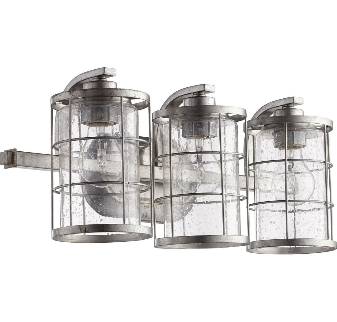 Quorum Ellis 3-Light Bathroom Vanity Light in Tumbled Steel