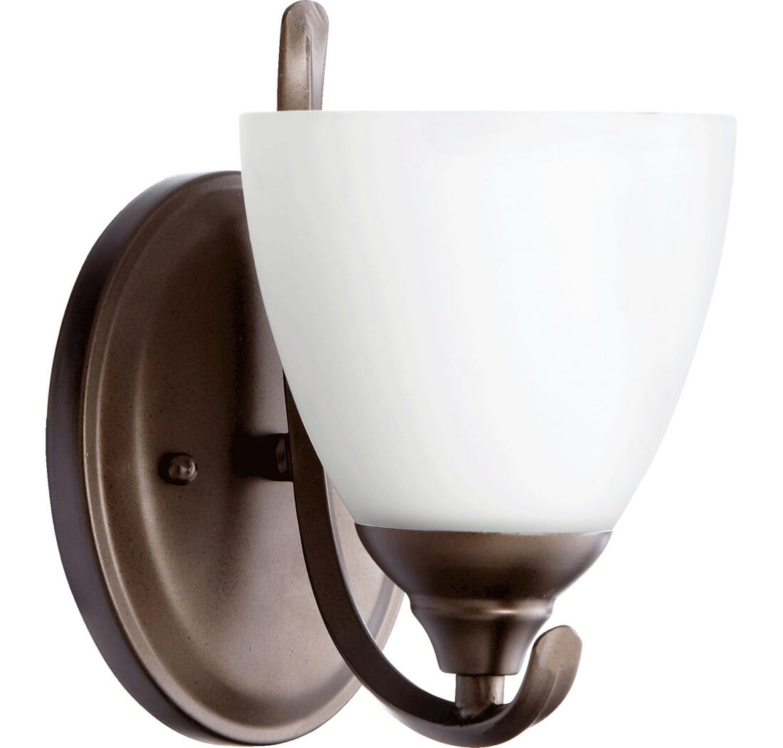 Quorum Powell 9" Wall Sconce in Oiled Bronze with Satin Opal