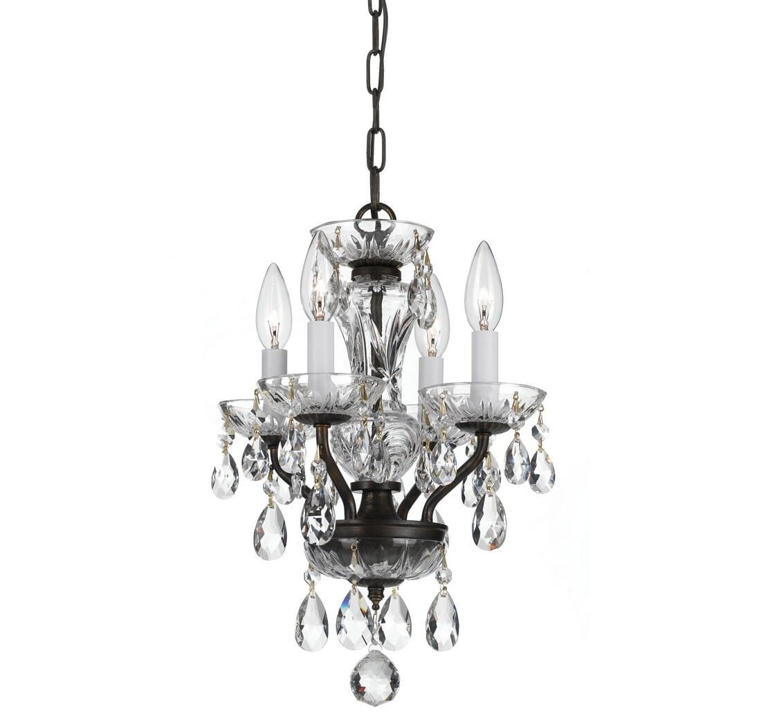 Crystorama Traditional Crystal 4-Light 15" Mini Chandelier in English Bronze with Clear Italian Crystals