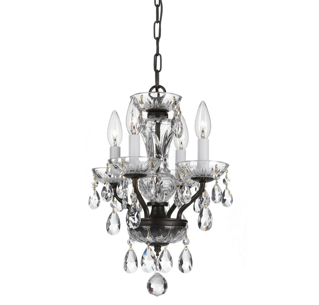 Crystorama Traditional Crystal 4-Light 15" Mini Chandelier in English Bronze with Clear Hand Cut Crystals