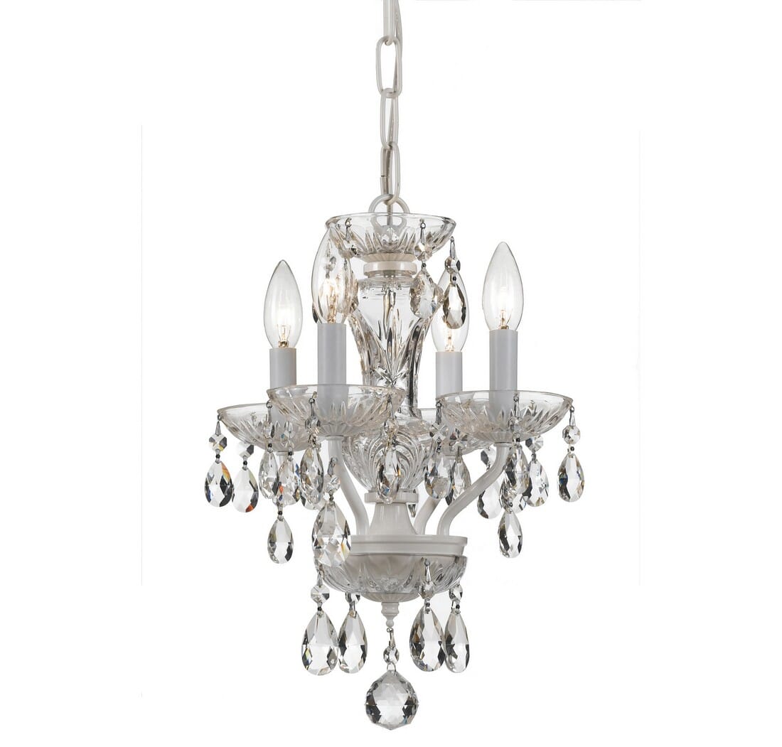 Crystorama Traditional Crystal 4-Light 15" Mini Chandelier in Wet White with Clear Italian Crystals