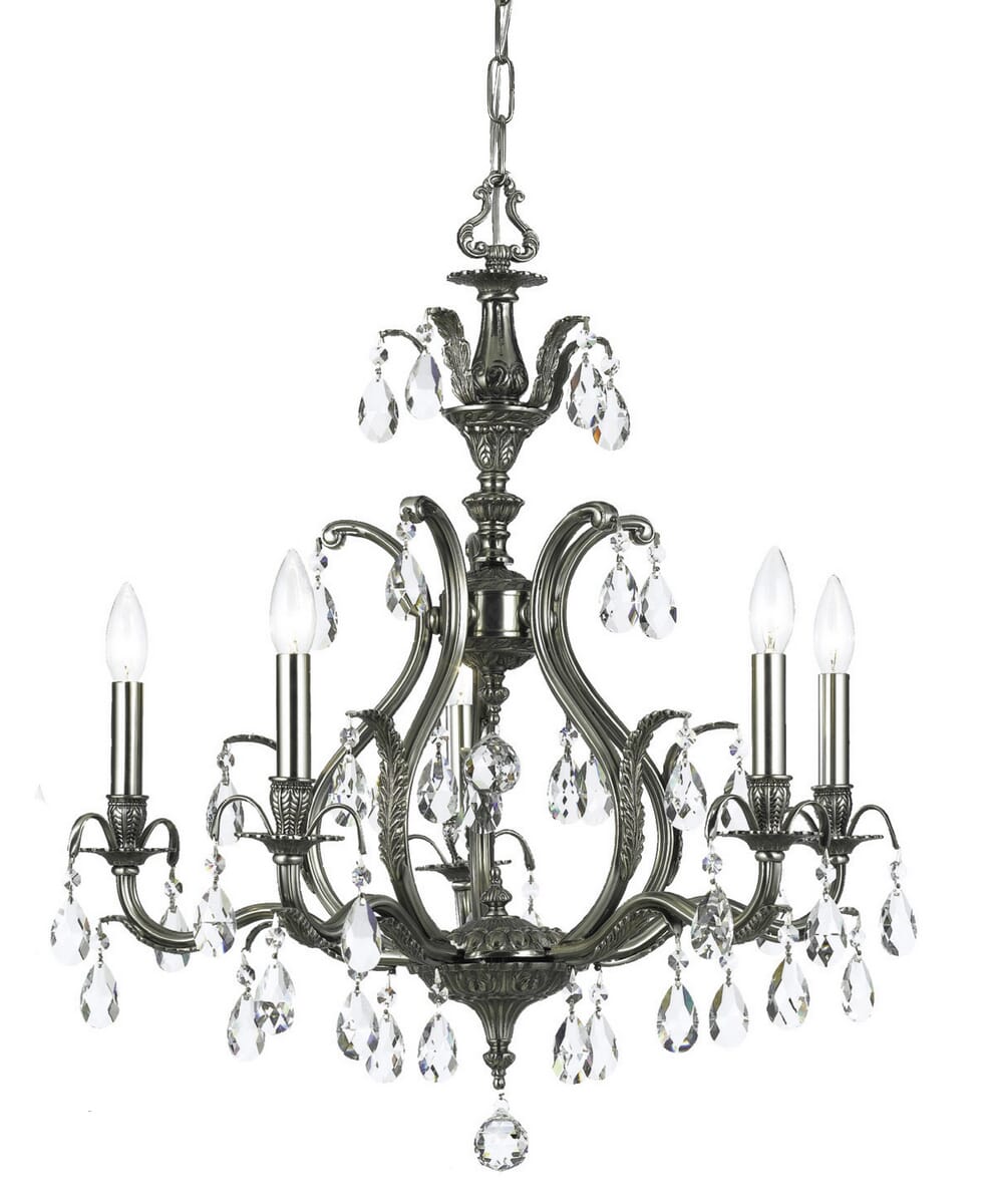 Crystorama Dawson 5-Light 26" Traditional Chandelier in Pewter with Clear Hand Cut Crystals