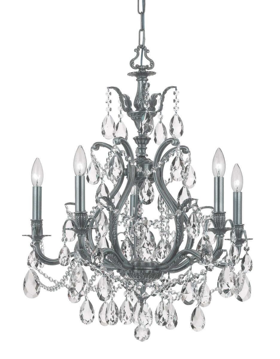 Crystorama Dawson 5-Light 29" Traditional Chandelier in Pewter with Clear Hand Cut Crystals