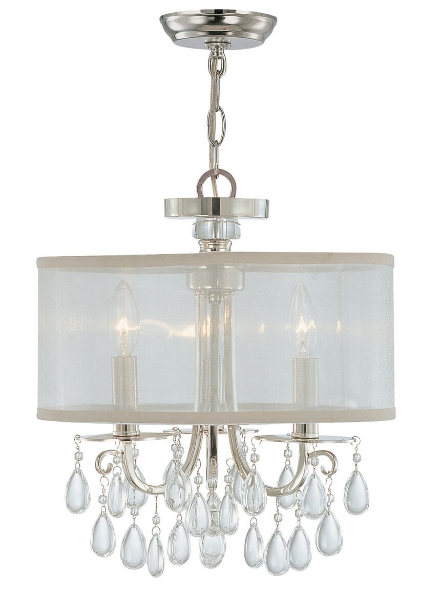 Crystorama Hampton 3-Light 17" Mini Chandelier in Polished Chrome with Clear Teardrop Almond Crystals