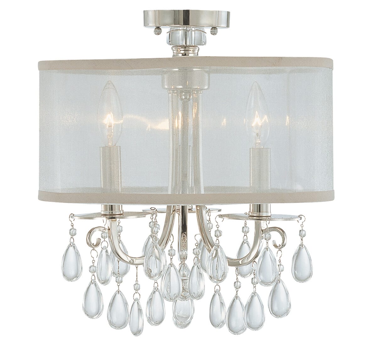 Crystorama Hampton 3-Light 14" Ceiling Light in Polished Chrome with Clear Teardrop Almond Crystals