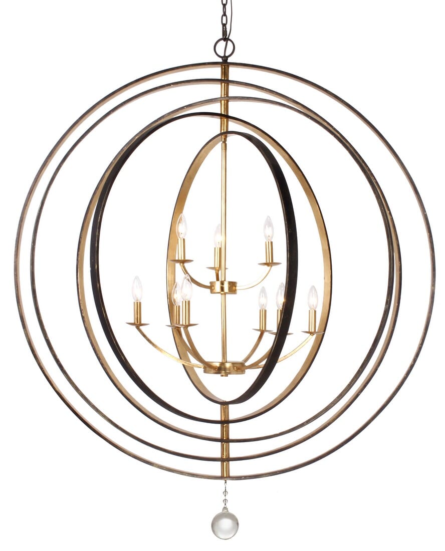 Crystorama Luna 9-Light 59" Industrial Chandelier in English Bronze And Antique Gold