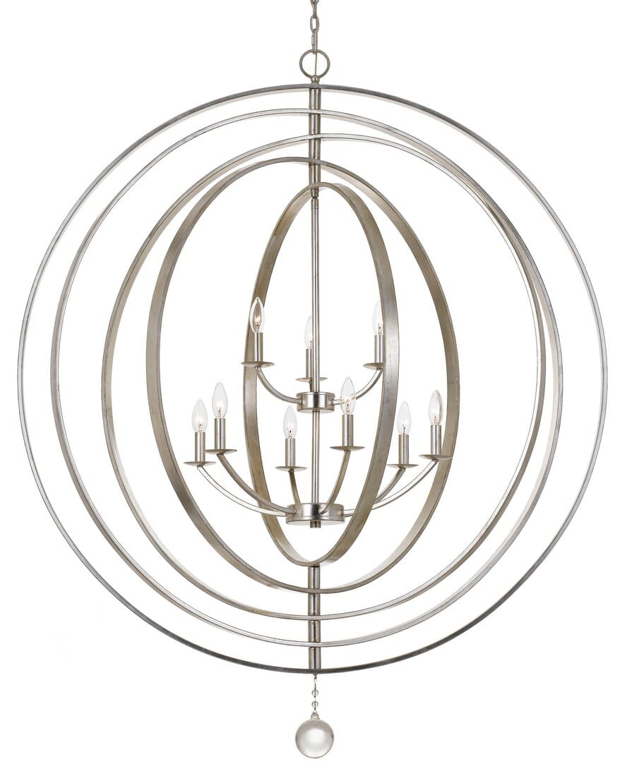 Crystorama Luna 9-Light Industrial Chandelier in Antique Silver