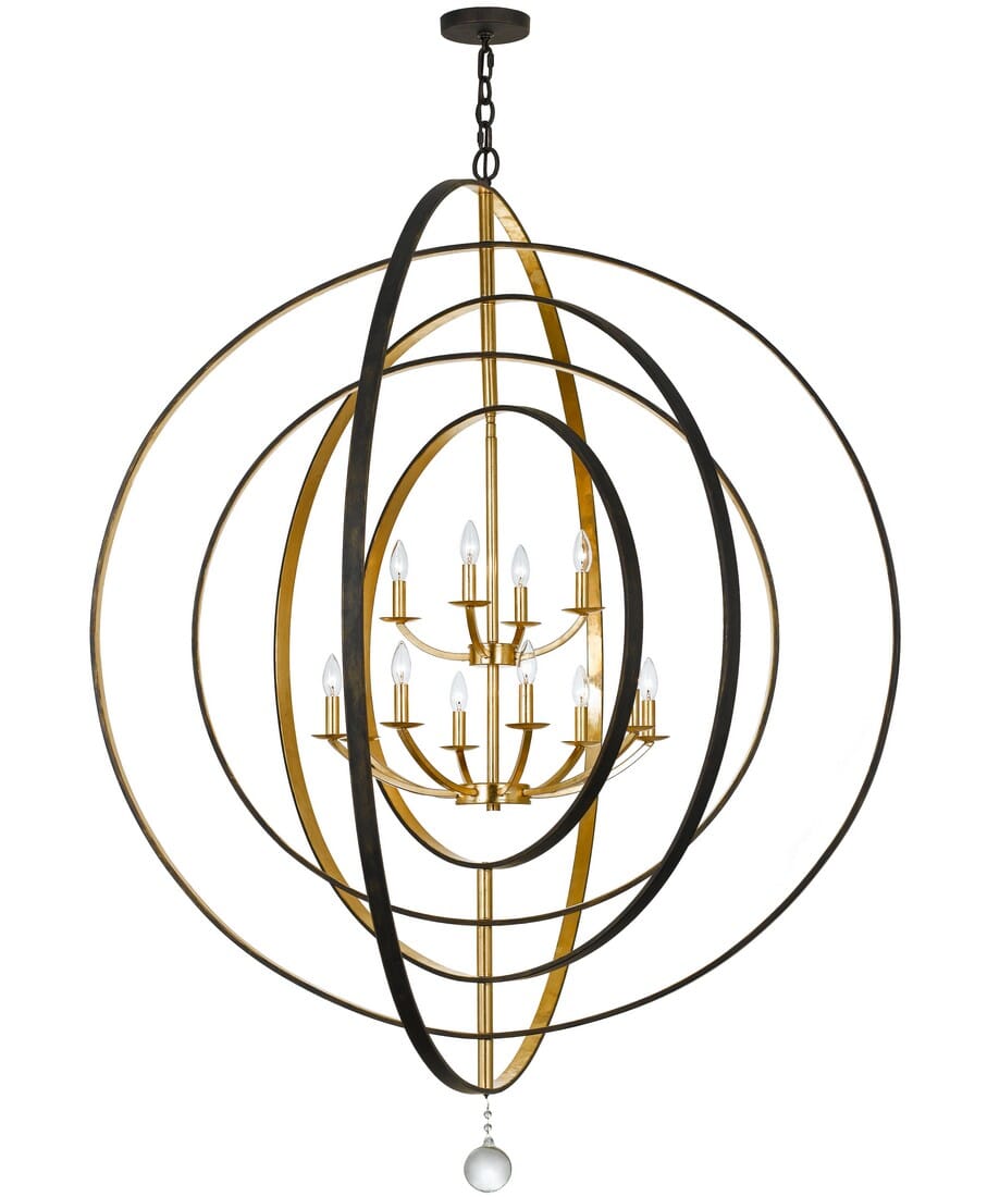 Crystorama Luna 12-Light 70" Industrial Chandelier in English Bronze And Antique Gold