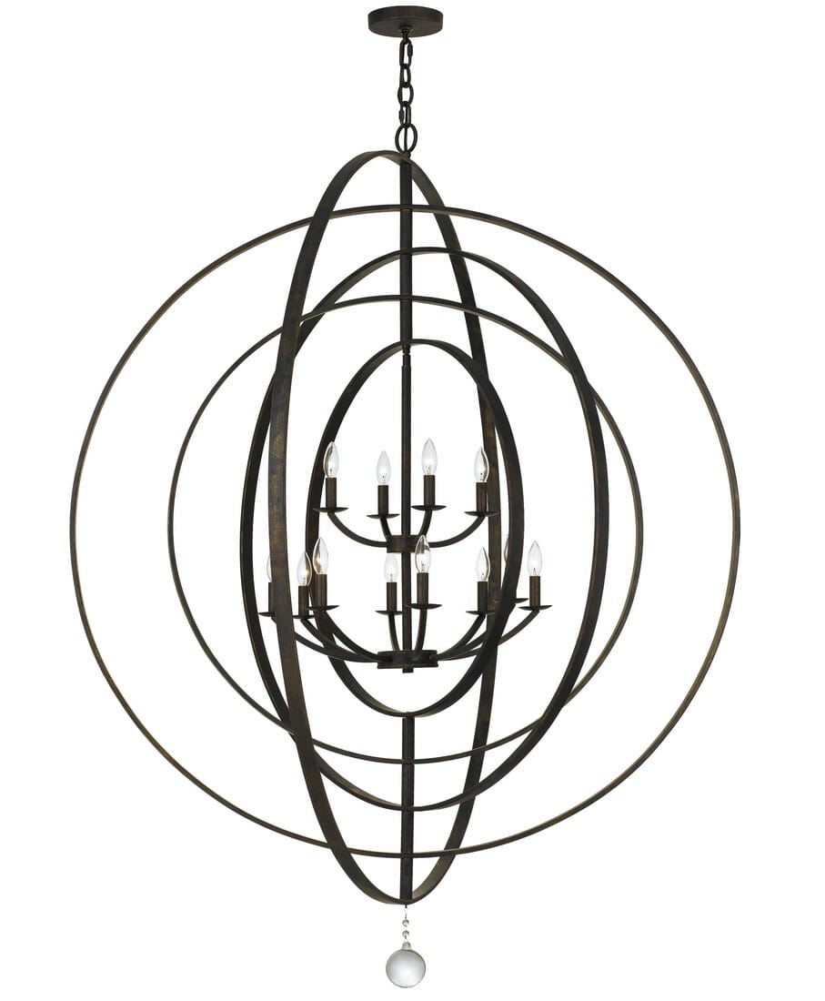 Crystorama Luna 12-Light 70" Industrial Chandelier in English Bronze