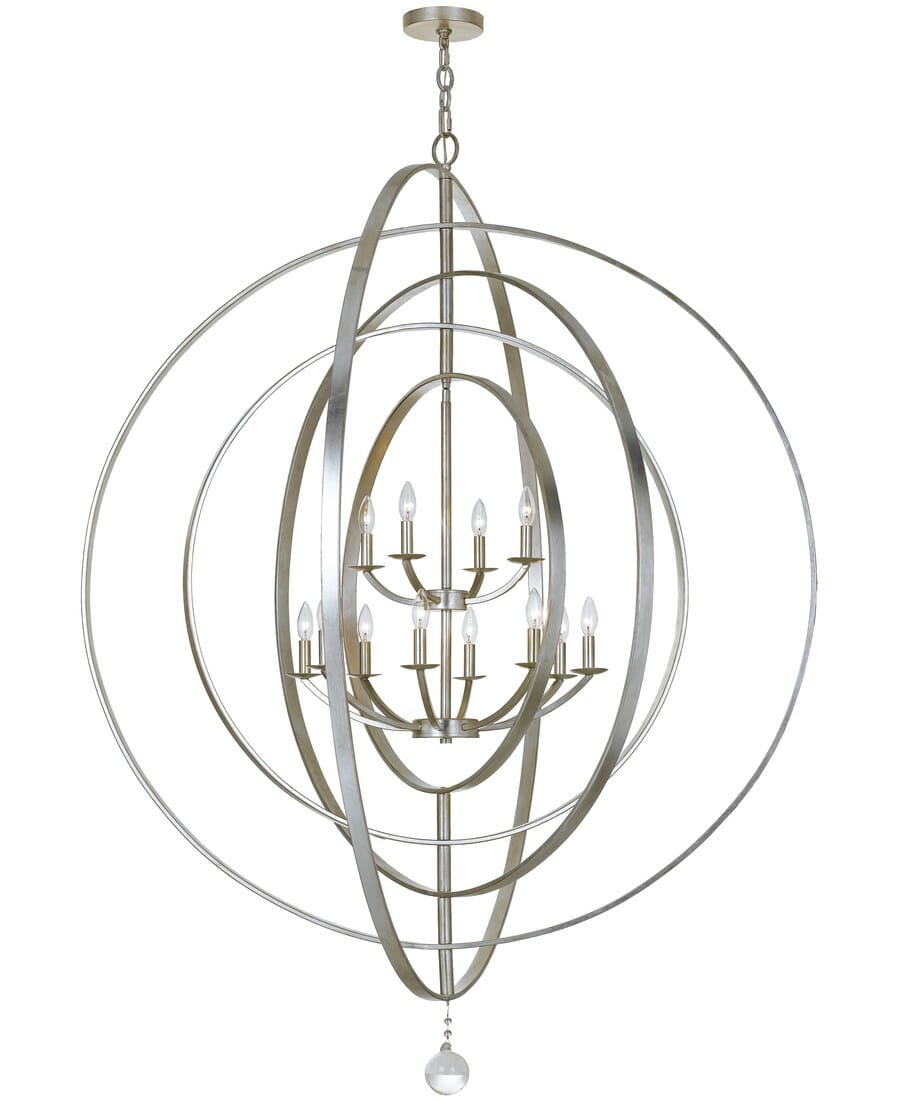 Crystorama Luna 12-Light 70" Industrial Chandelier in Antique Silver