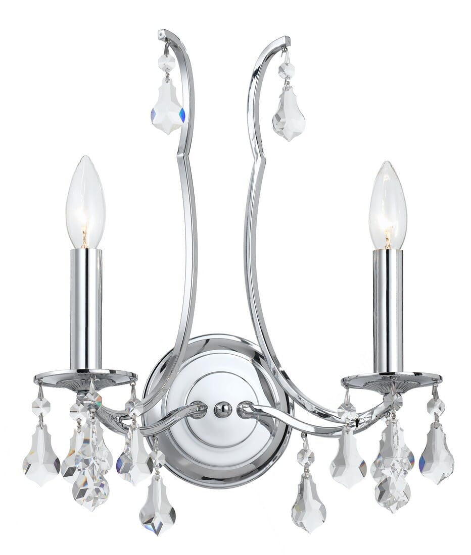 Crystorama Cedar 2-Light 16" Wall Sconce in Polished Chrome with Clear Hand Cut Crystals