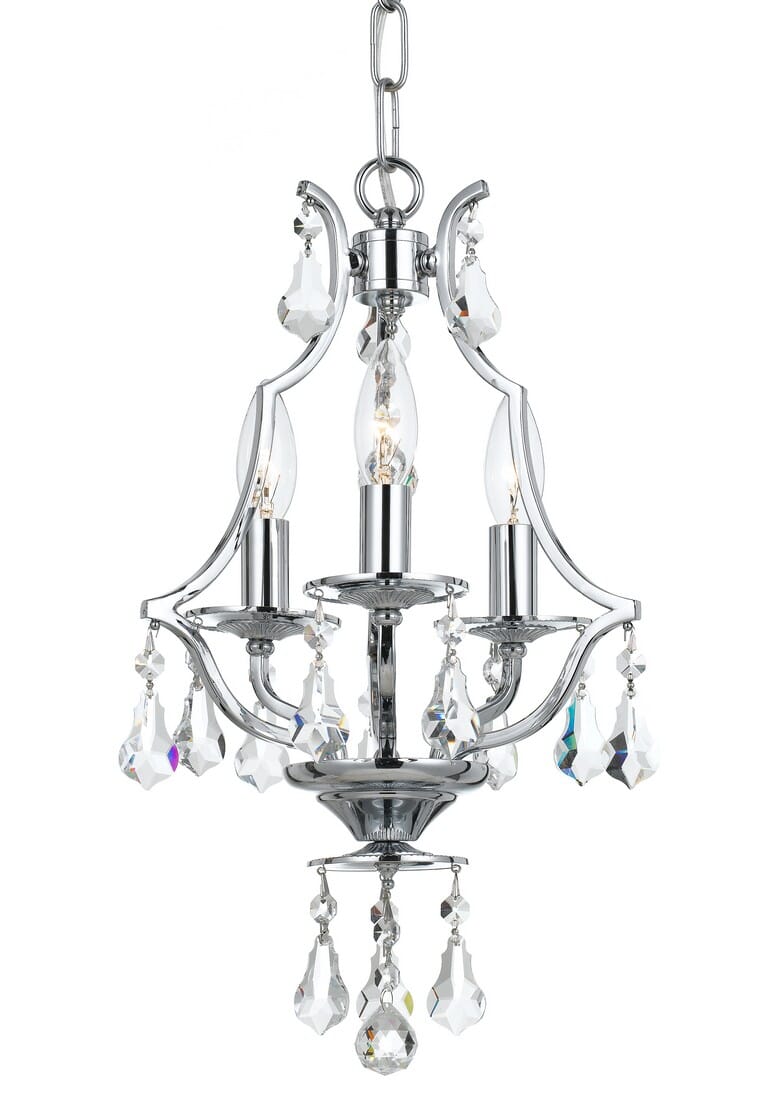 Crystorama Cedar 3-Light 18" Mini Chandelier in Polished Chrome with Clear Hand Cut Crystals