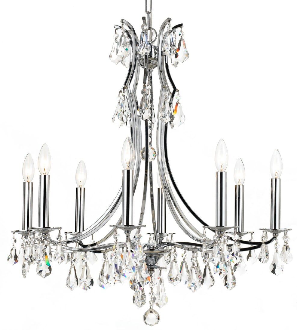 Crystorama Cedar 8-Light 27" Traditional Chandelier in Polished Chrome with Clear Hand Cut Crystals