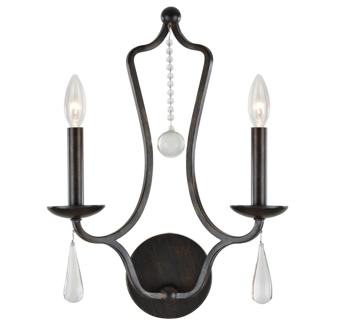 Crystorama Manning 2-Light 18" Wall Sconce in English Bronze with Optical Glass Elements Crystals