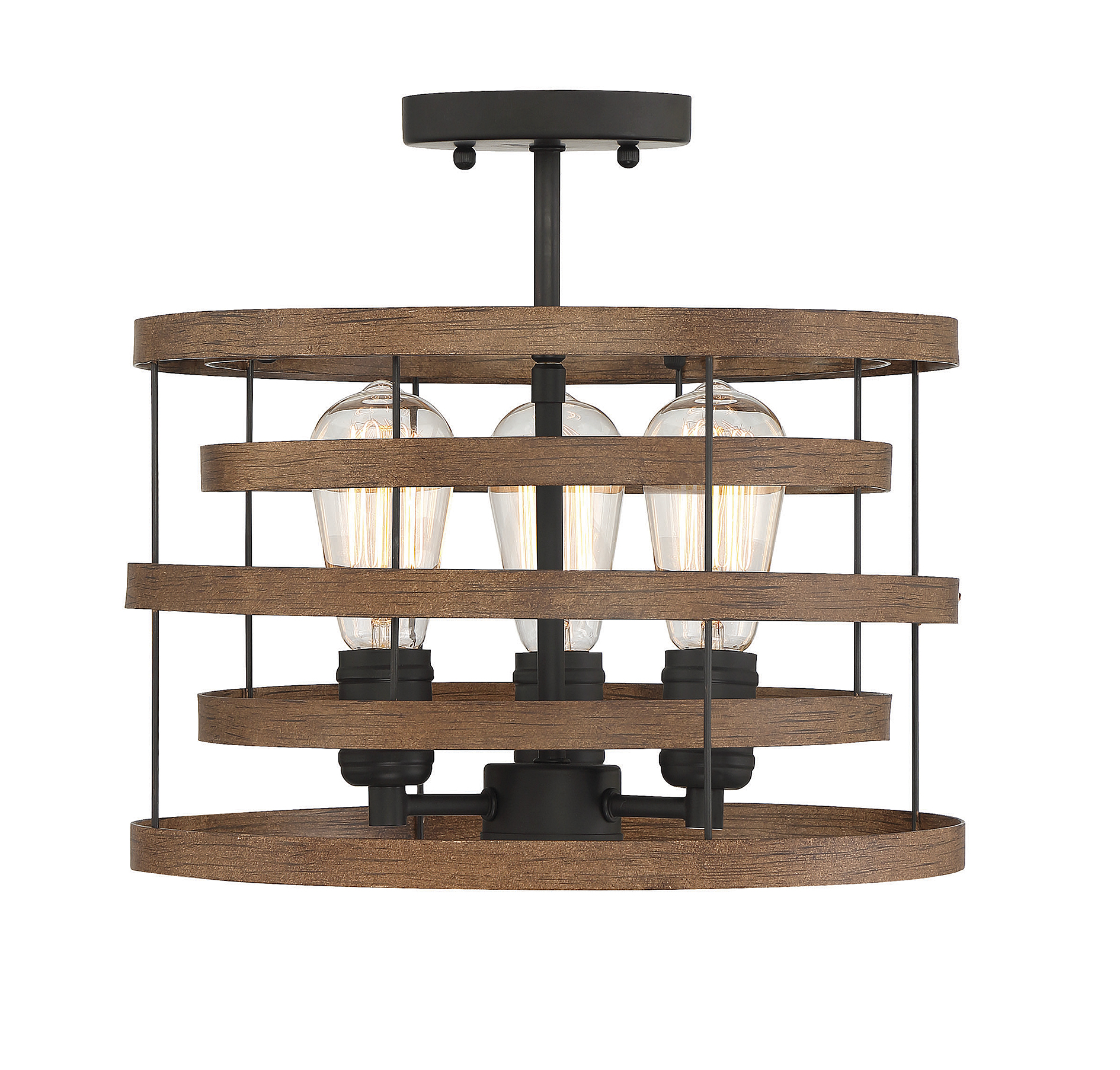 Savoy House Blaine 3-Light Ceiling Light in Natural Walnut with Black Accents