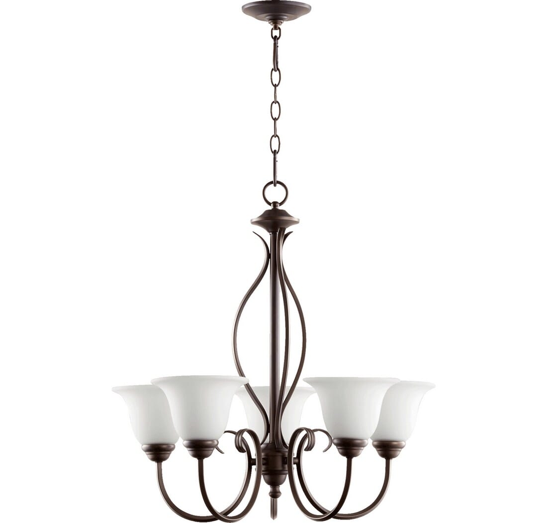 Quorum Spencer 5-Light 25" Transitional Chandelier in Oiled Bronze with Satin Opal