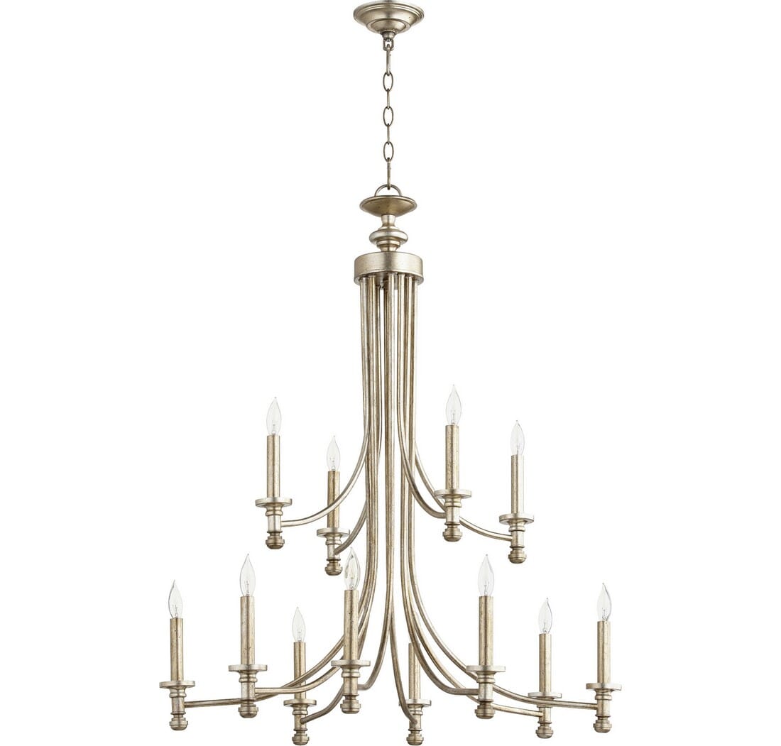 Quorum Rossington 12-Light 38" Transitional Chandelier in Aged Silver Leaf