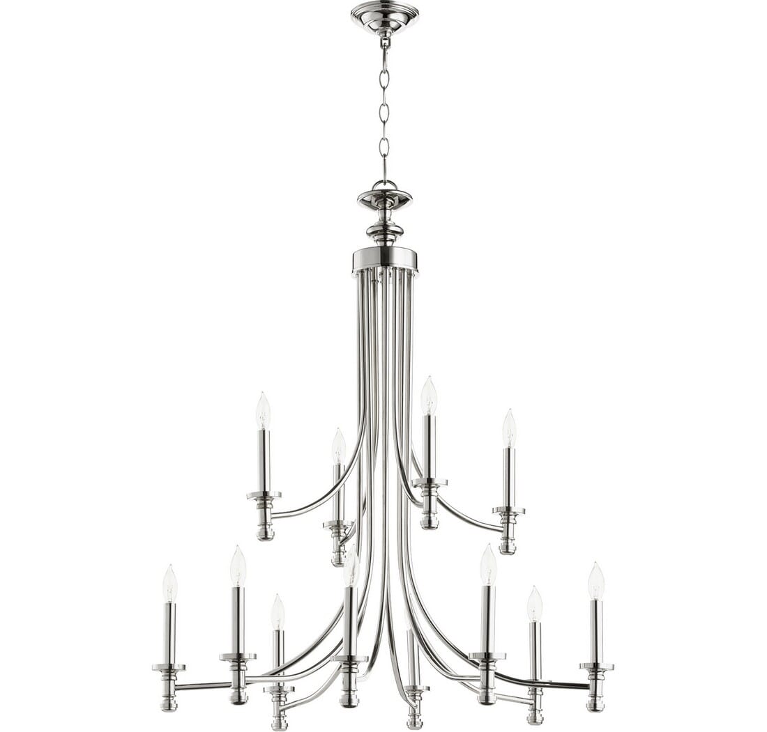 Quorum Rossington 12-Light 38" Transitional Chandelier in Polished Nickel