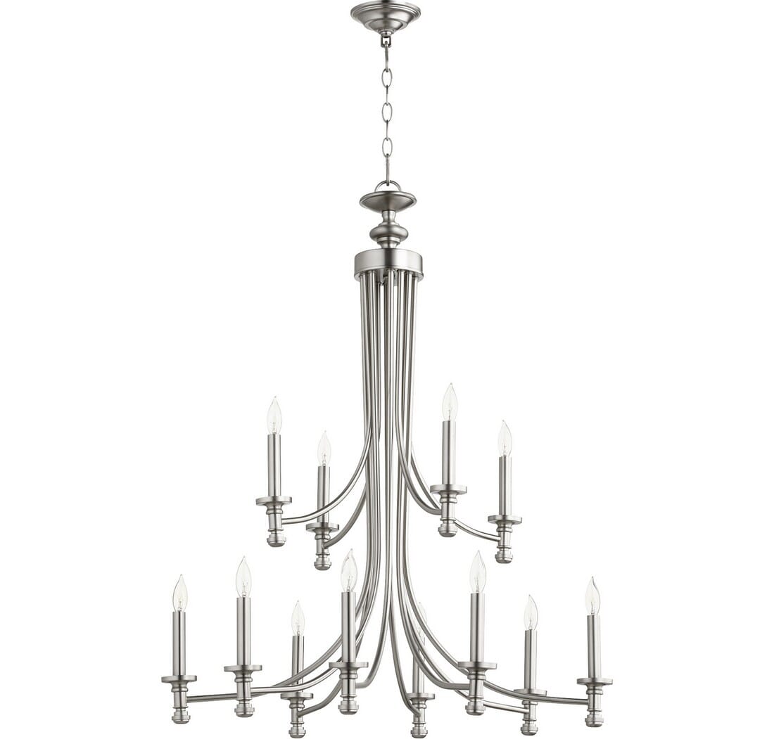 Quorum Rossington 12-Light 38" Transitional Chandelier in Satin Nickel