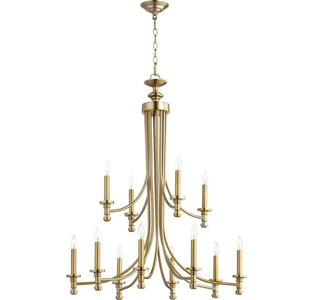 Quorum Rossington 12-Light 38" Transitional Chandelier in Aged Brass