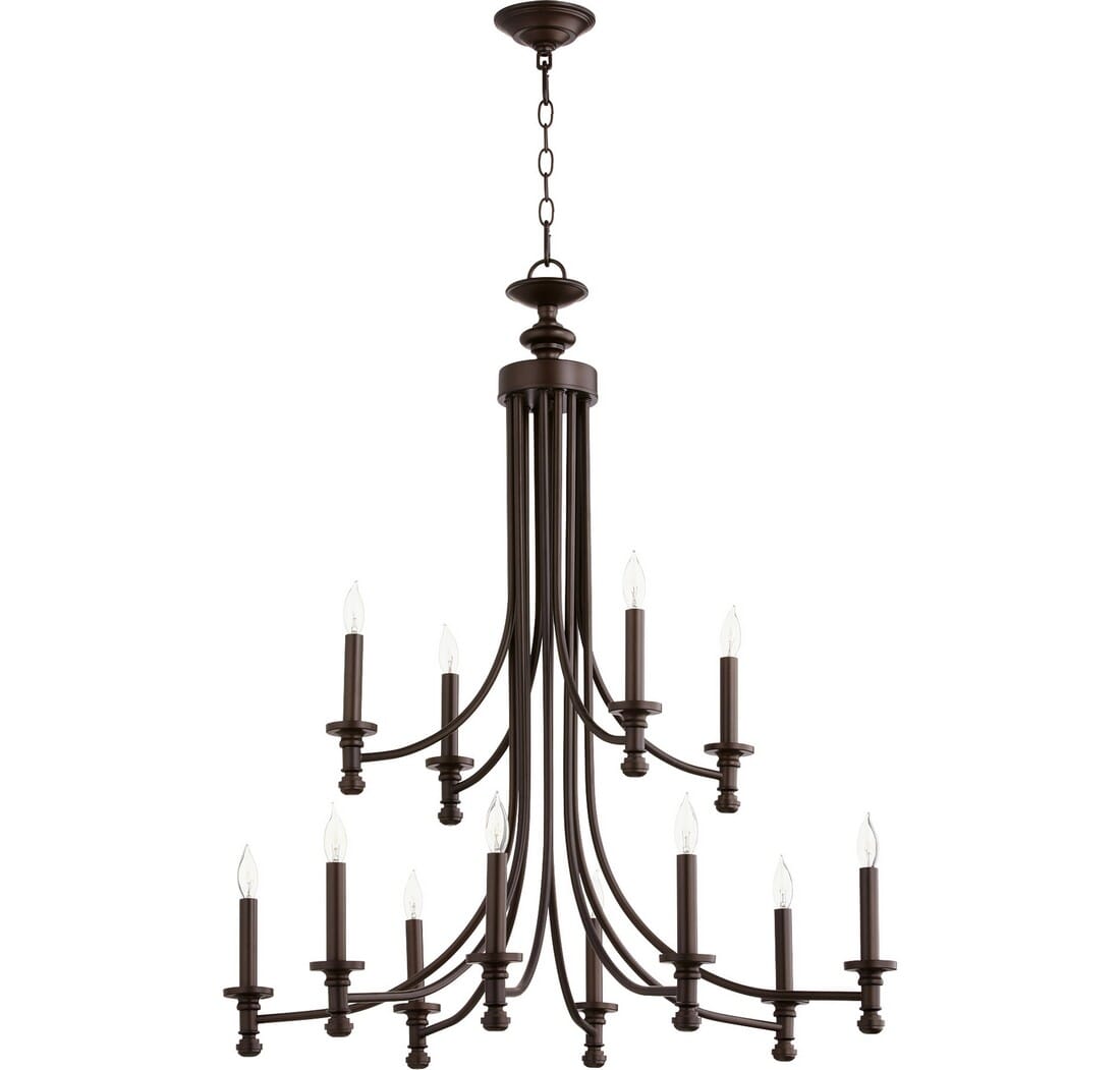 Quorum Rossington 12-Light 38" Transitional Chandelier in Oiled Bronze