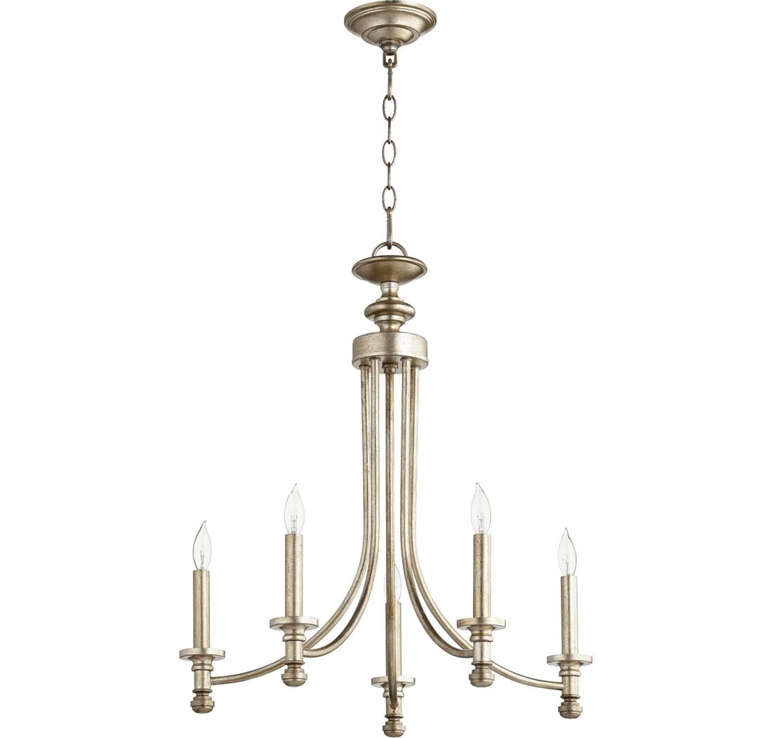 Quorum Rossington 5-Light 25" Transitional Chandelier in Aged Silver Leaf