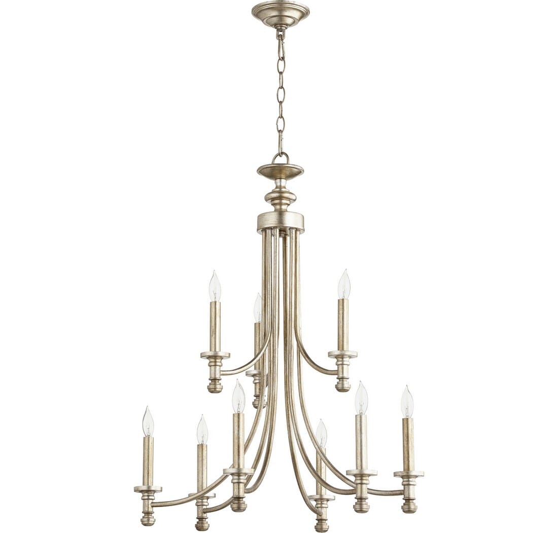 Quorum Rossington 9-Light 31" Transitional Chandelier in Aged Silver Leaf