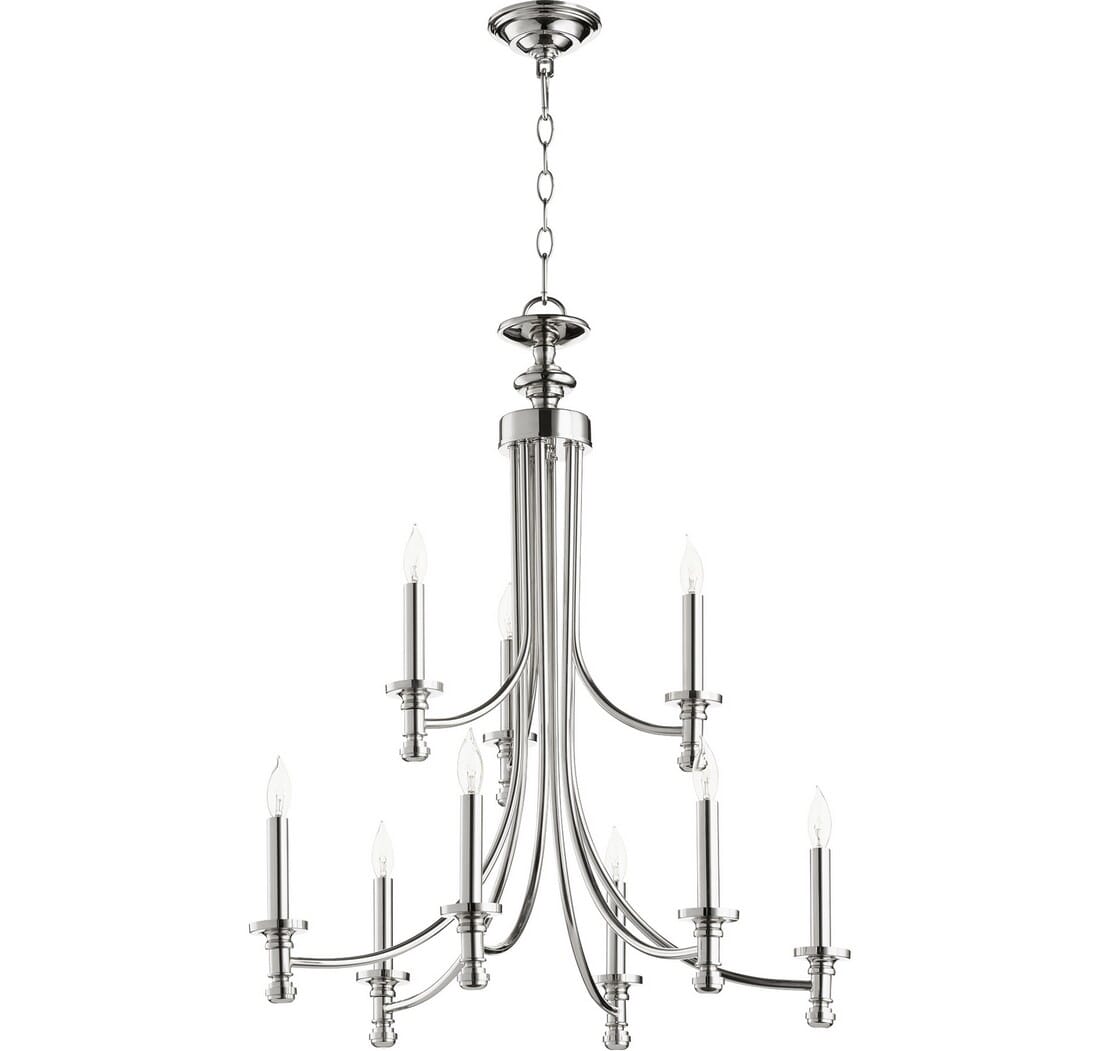 Quorum Rossington 9-Light 31" Transitional Chandelier in Polished Nickel