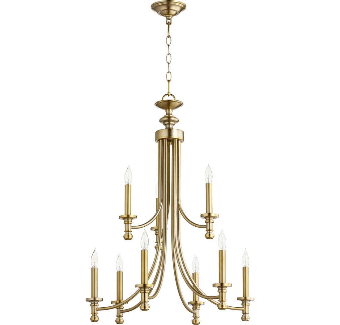 Quorum Rossington 9-Light 31" Transitional Chandelier in Aged Brass