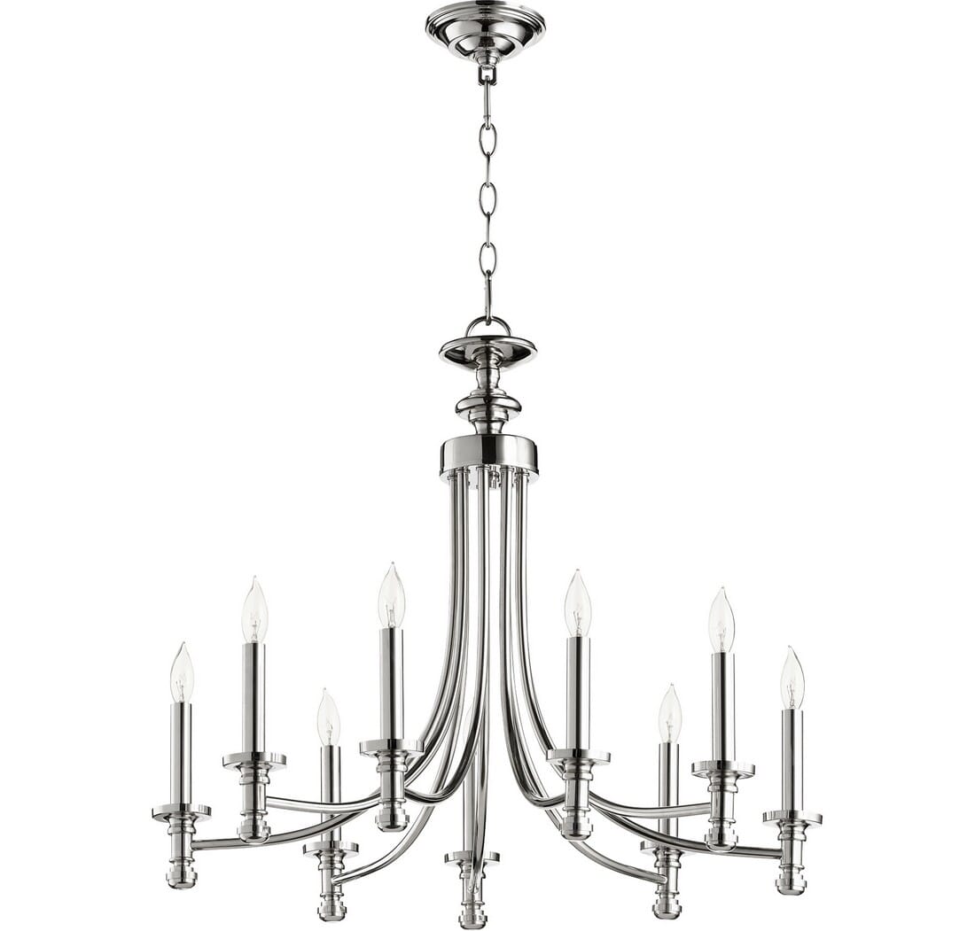 Quorum Rossington 9-Light 24" Transitional Chandelier in Polished Nickel