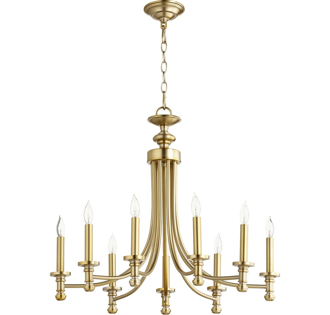 Quorum Rossington 9-Light 24" Transitional Chandelier in Aged Brass