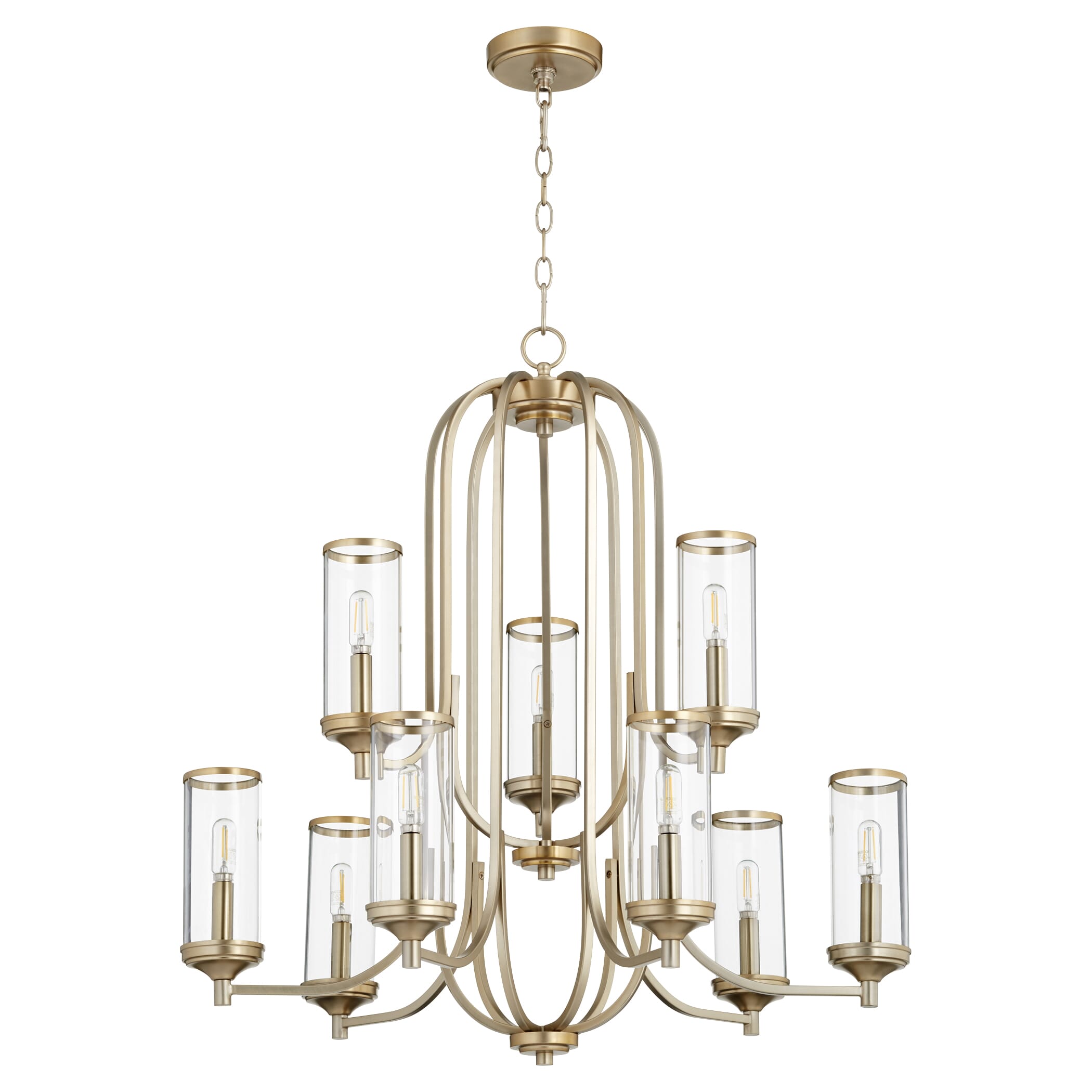 Quorum Collins 9-Light 31" Transitional Chandelier in Aged Brass