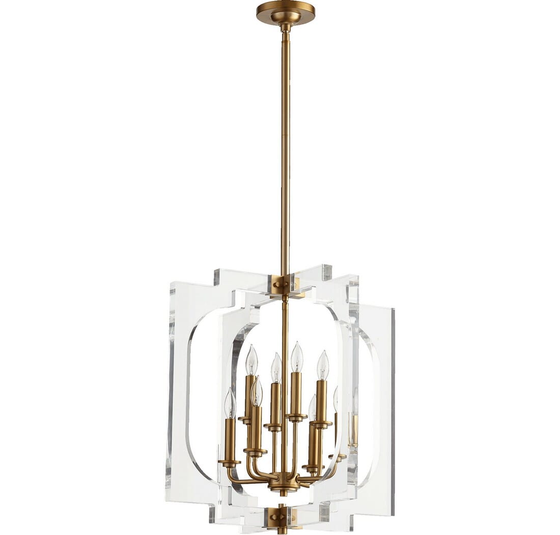 Quorum Broadway 8-Light 21" Pendant Light in Aged Brass